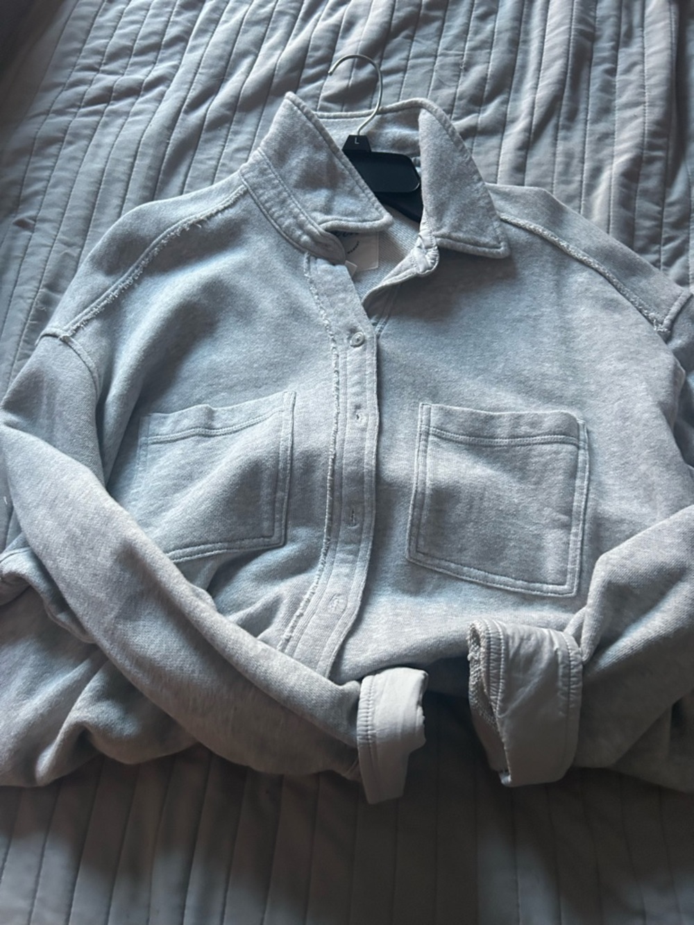 Aerie Light Gray Button-Up Sweatshirt Jacket